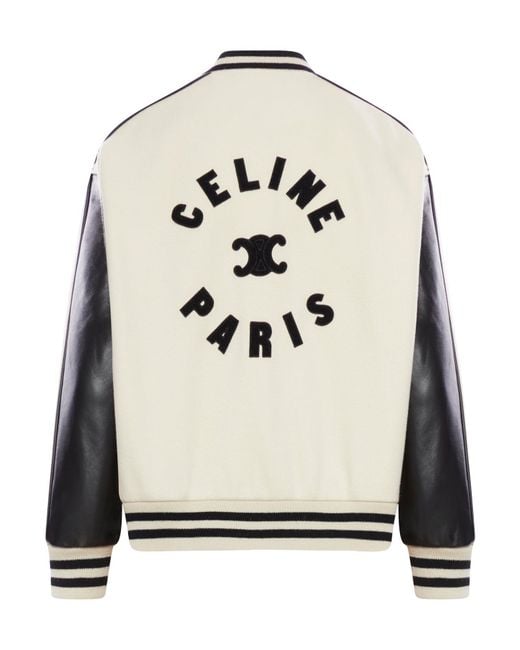 Celine Triomphe Two-Material Teddy Jacket in Natural | Lyst