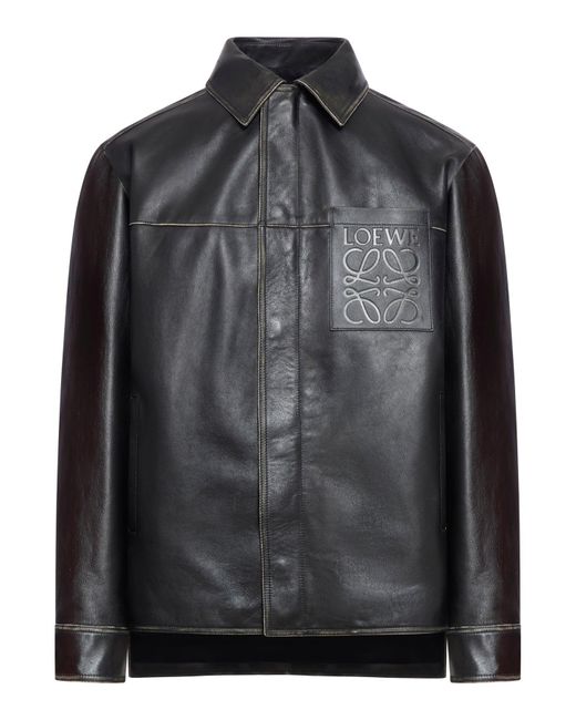 Loewe Black Zip-up Shirt Jacket In Calfskin Nappa for men