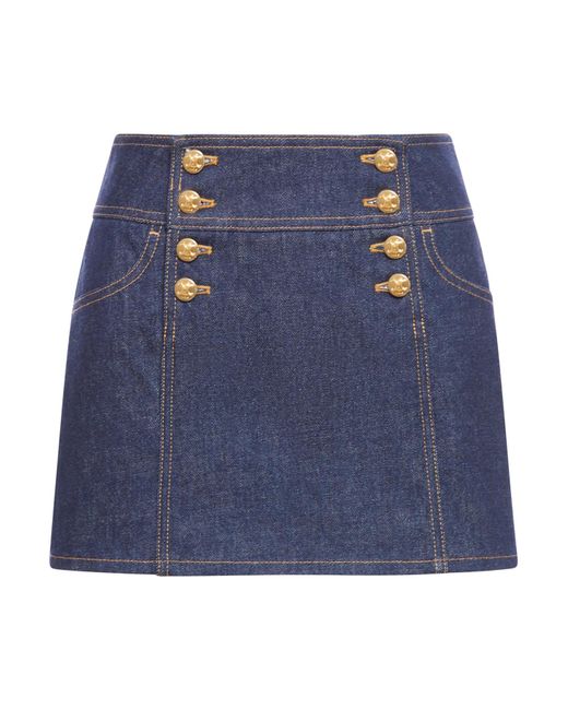 Céline Blue A-line Mini Skirt In Denim With Rinsed Wash Indigo Wash