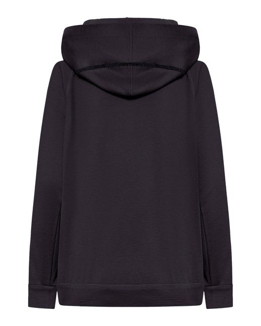 Brunello Cucinelli Black Cotton And Silk Interlock Topwear With Hood And Precious Stripe