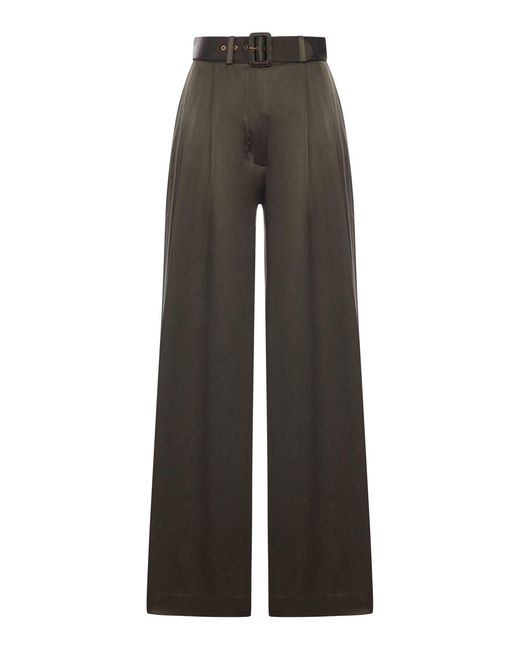 Zimmermann Gray Wide Leg Trousers With Silk Belt And Darts