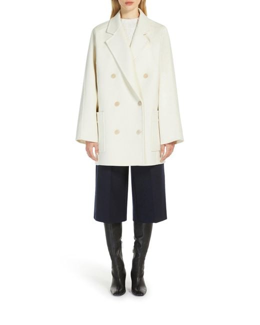 Max Mara White Short Wool And Cashmere Coat