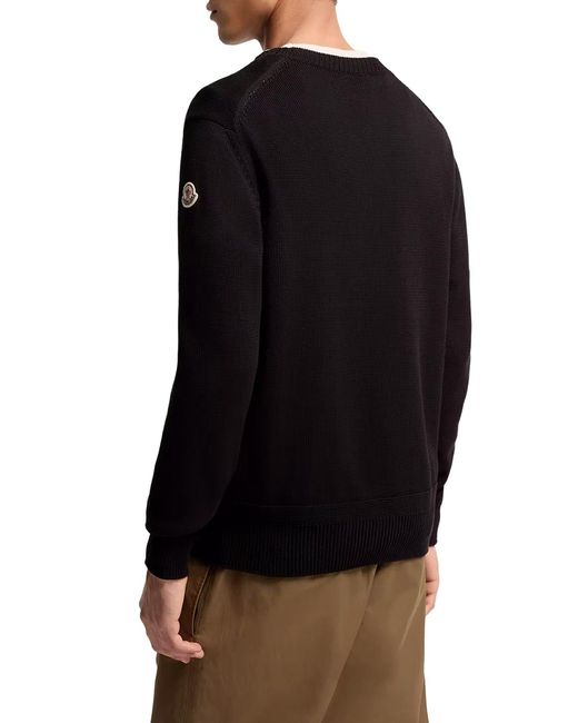 Moncler Blue Cotton Sweater With Logo Patch for men