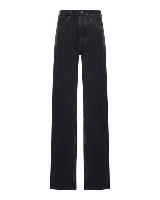 Saint Laurent Blue Wide-Leg Denim Jeans With A V-Waisted Waist