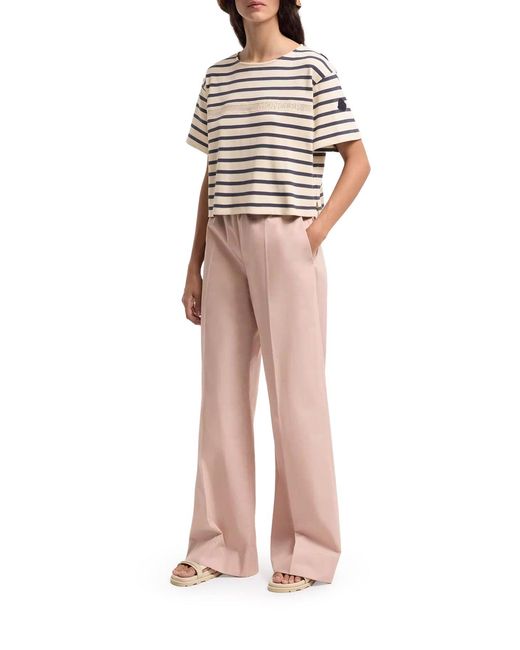 Moncler White Striped Crop T-Shirt With Logo