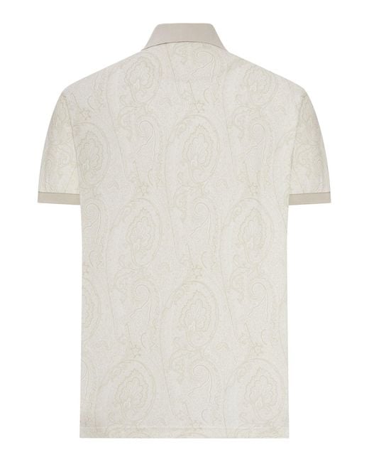 Etro White Cotton Polo Shirt With Arnica Pattern for men