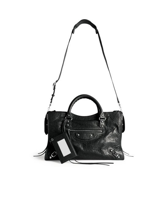 Borsa le city media in pelle di agnello arena con dettagli in metallo argentato lucido di Balenciaga in Black