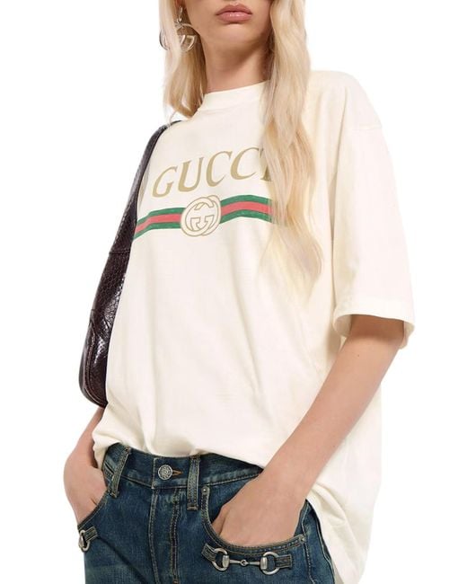 Gucci White Cotton And Silk Jersey T-shirt With Print