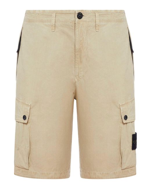 Stone Island Natural Cargo Bermuda Shorts With Logo Patch And Pockets for men
