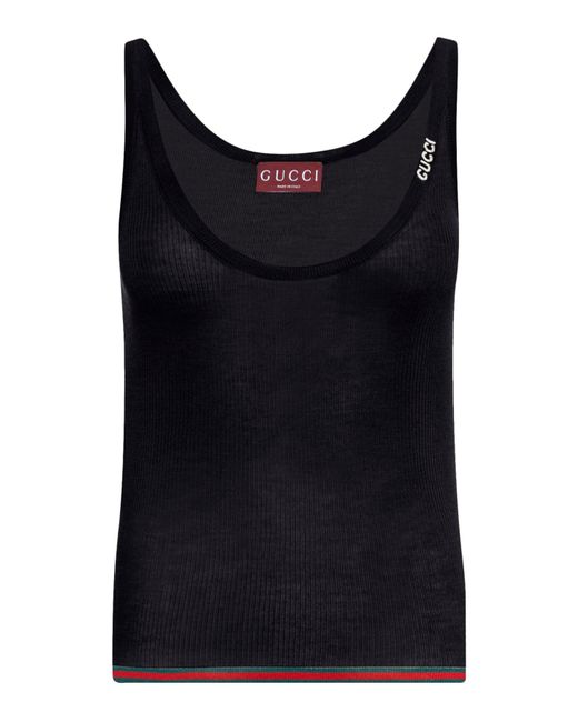 Gucci Black Ribbed Silk And Cashmere Tank Top