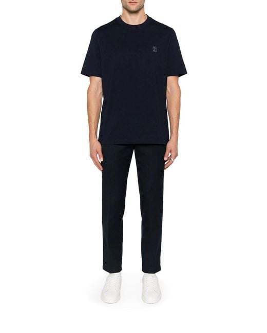 Brunello Cucinelli Black Cotton T-shirt With Contrasting Logo Print for men