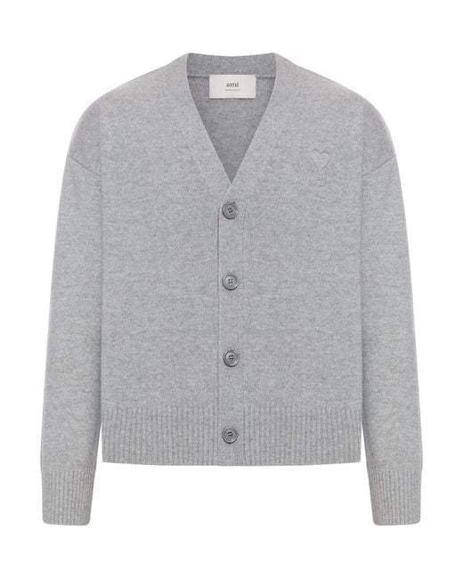 AMI Gray Wool And Cashmere Cardigan for men