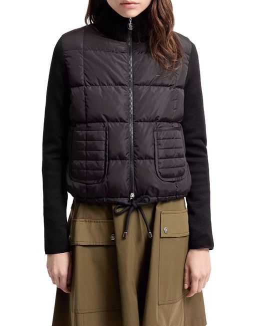 Cardigan imbottito in lana con zip e trapuntatura a quadri di Moncler in Blue