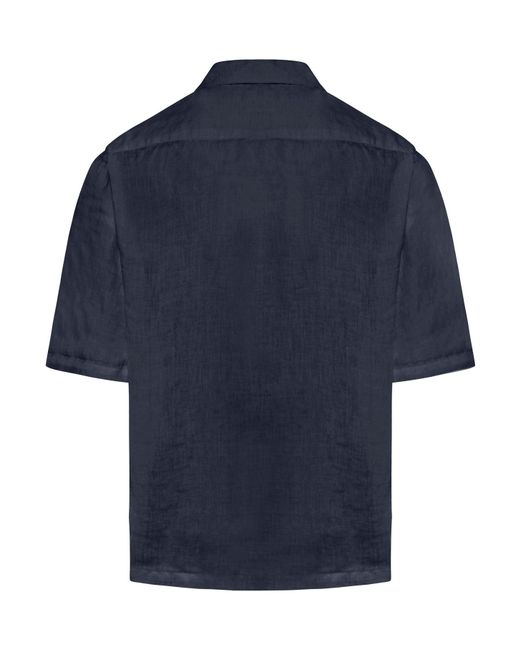 120% Lino Blue Short-sleeved Shirt for men