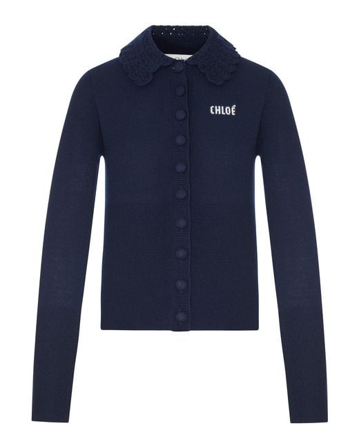Chloé Blue Fitted Logo Cardigan