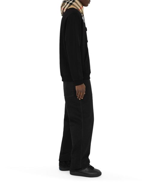 Burberry Black Check Hooded Cotton Sweatshirt for men