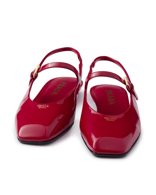 Prada Red Patent Leather Slingback Ballerinas