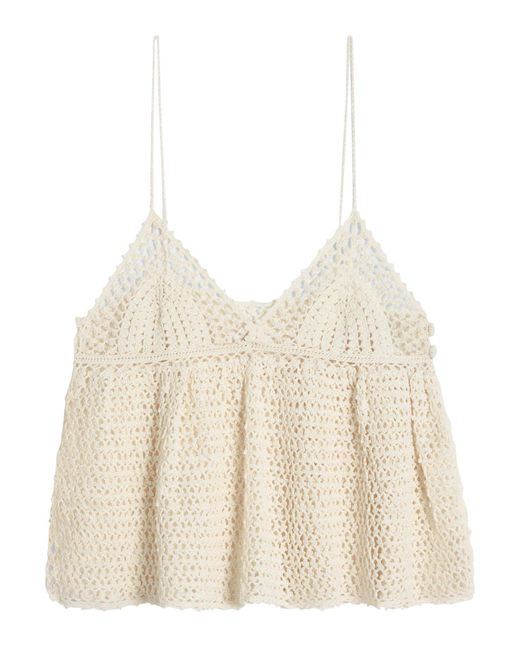Céline Natural Top With Thin Straps In Crochet Cotton