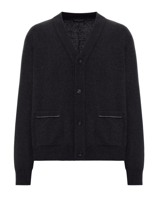 Roberto Collina Black Wool Cardigan With Contrast Stitching for men