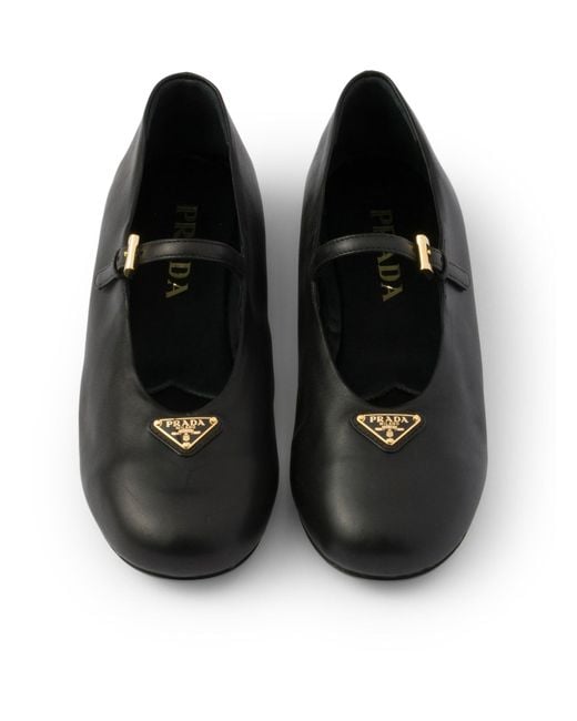 Prada Black Nappa Leather Ballet Flats With Logo