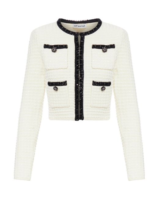 Self-Portrait Short Jacket With Contrasting Inserts in White | Lyst