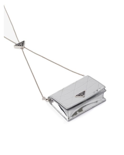 Prada Card Holder With Shoulder Strap In Metallic Leather | Lyst 