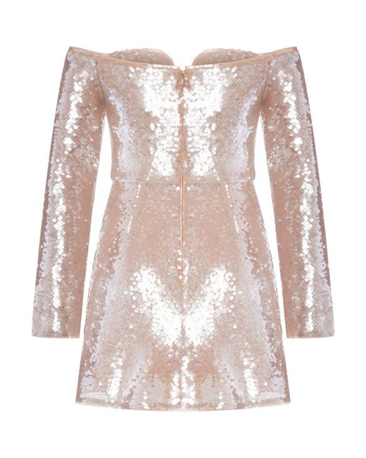 Self-Portrait Pink Off-Shoulder Sequin Mini Dress