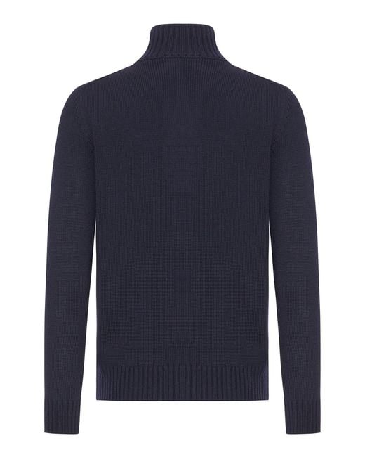 Zanone Blue Wool High Neck Cardigan for men