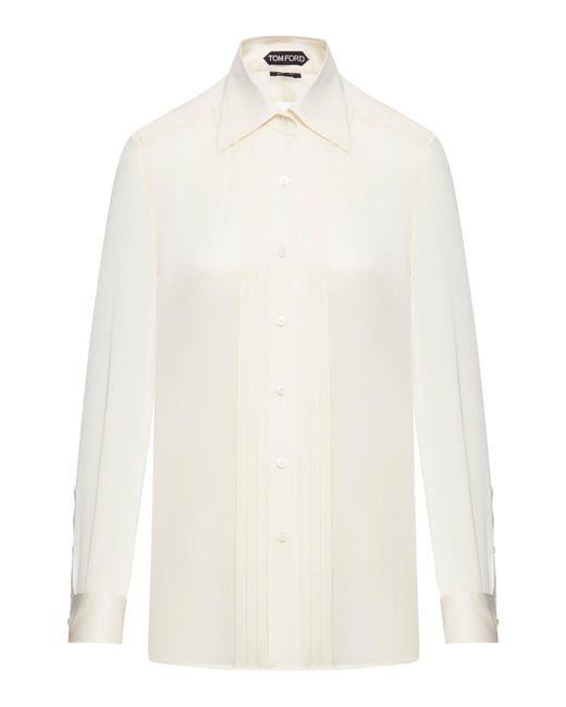 Camicia in seta con plastron plisse di Tom Ford in White