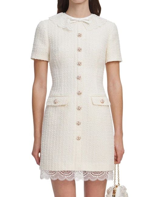 Self-Portrait White Coloured Mini Dress With Boucle Lace Coverings