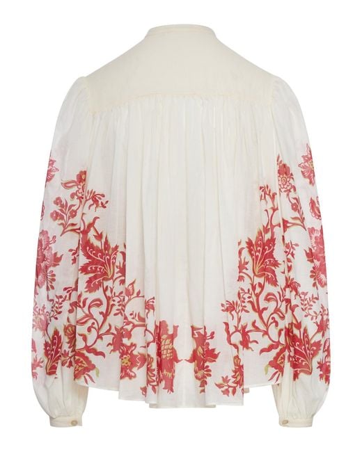 Etro Red Cotton Voile Blouse With Floral Print