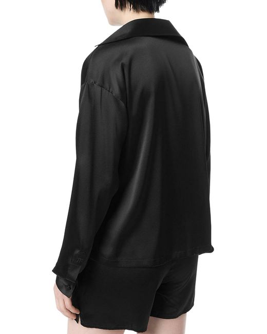 Tom Ford Black Silk Satin Blouse With Tf Logo Embroidered In Tone-on-tone