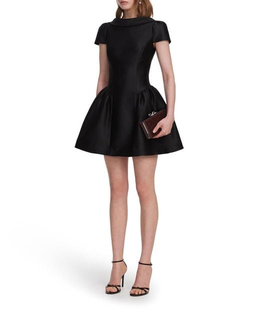 Self-Portrait Black Taffeta Mini Dress With Collar