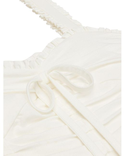 Céline White Short Ruffled Top In Cotton And Silk Jersey