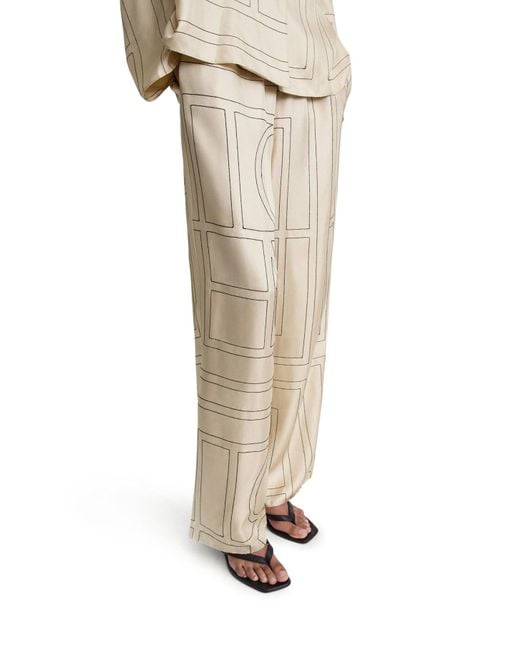 Totême  Natural Silk Trousers With Monogram