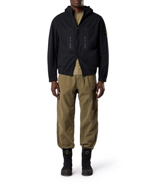 Stone Island Blue Overshirt With Hood for men