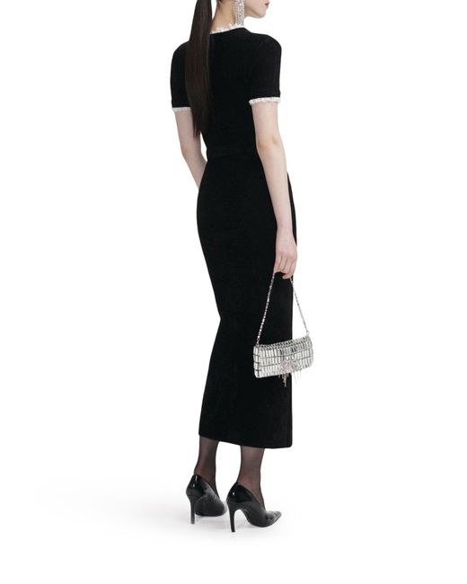 Abito midi in maglia ciniglia nera di Self-Portrait in Blue