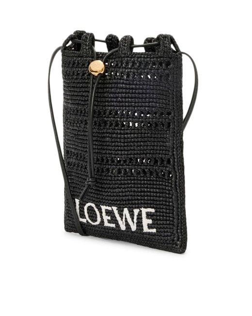 Loewe Black Pocket With Raffia Drawstring