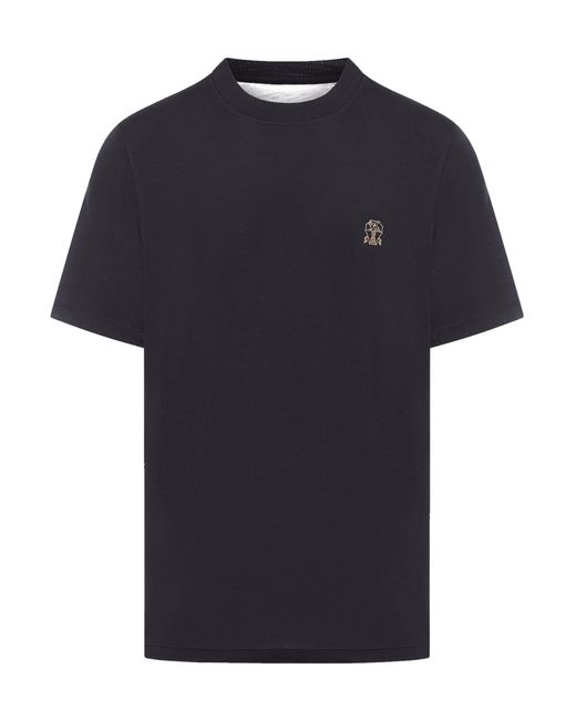 Brunello Cucinelli Black Cotton T-shirt With Contrasting Logo Print for men