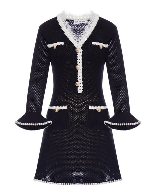 Self-Portrait Blue Lace Trim Knit Mini Dress