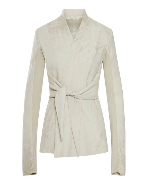Rick Owens White Nappa Blazer With Stretch Cotton Inserts