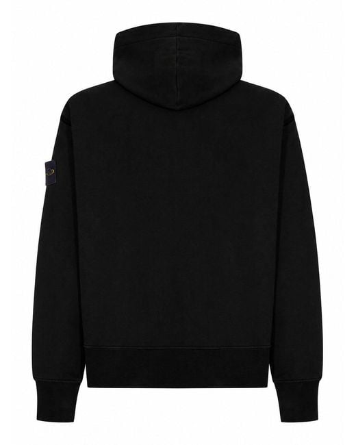 Stone Island Black Cotton Zip-Up Hoodie for men