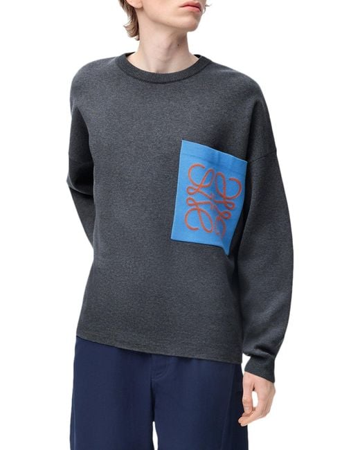 Maglia anagram in misto cotone con tasca di Loewe in Gray da Uomo