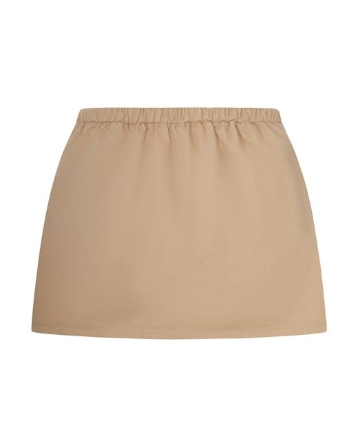 Miu Miu Natural Cotton Gabardine Miniskirt With Drawstring