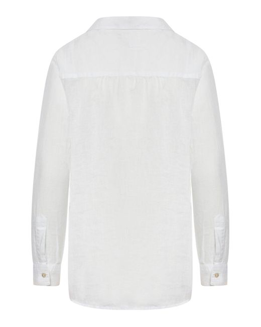 120% Lino White Asymmetric Linen Shirt