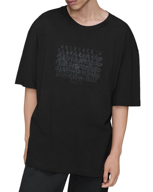 Maison Margiela Black Cotton T-Shirt With Tone-On-Tone Lettering Print for men