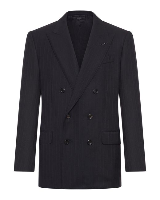 Tom Ford Blue Double-Breasted Pinstriped Wool Jacket for men