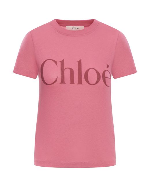 T-shirt baby fit con logo in jersey di cotone di Chloé in Pink