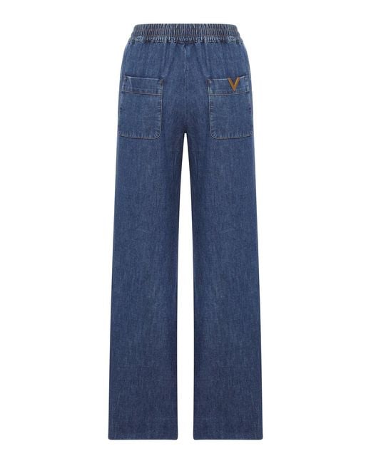 Valentino Garavani Blue Wide Leg Chambray Pants