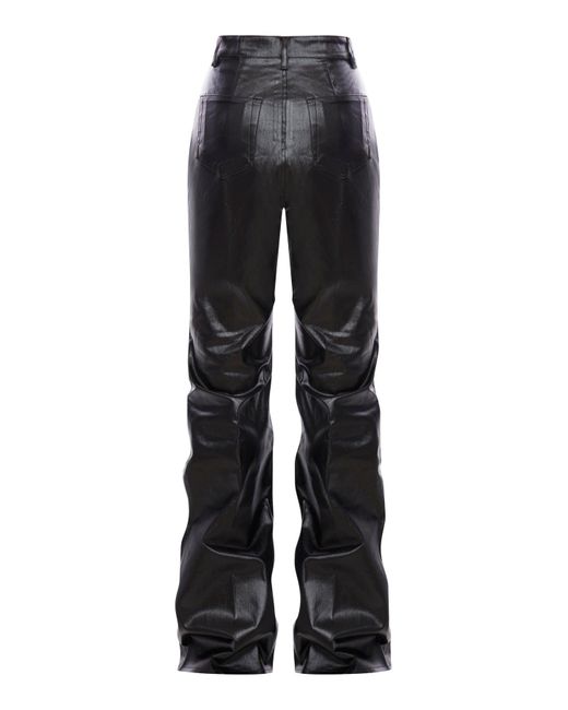 Rick Owens Black Waxed Cotton Jeans With Leather Effect